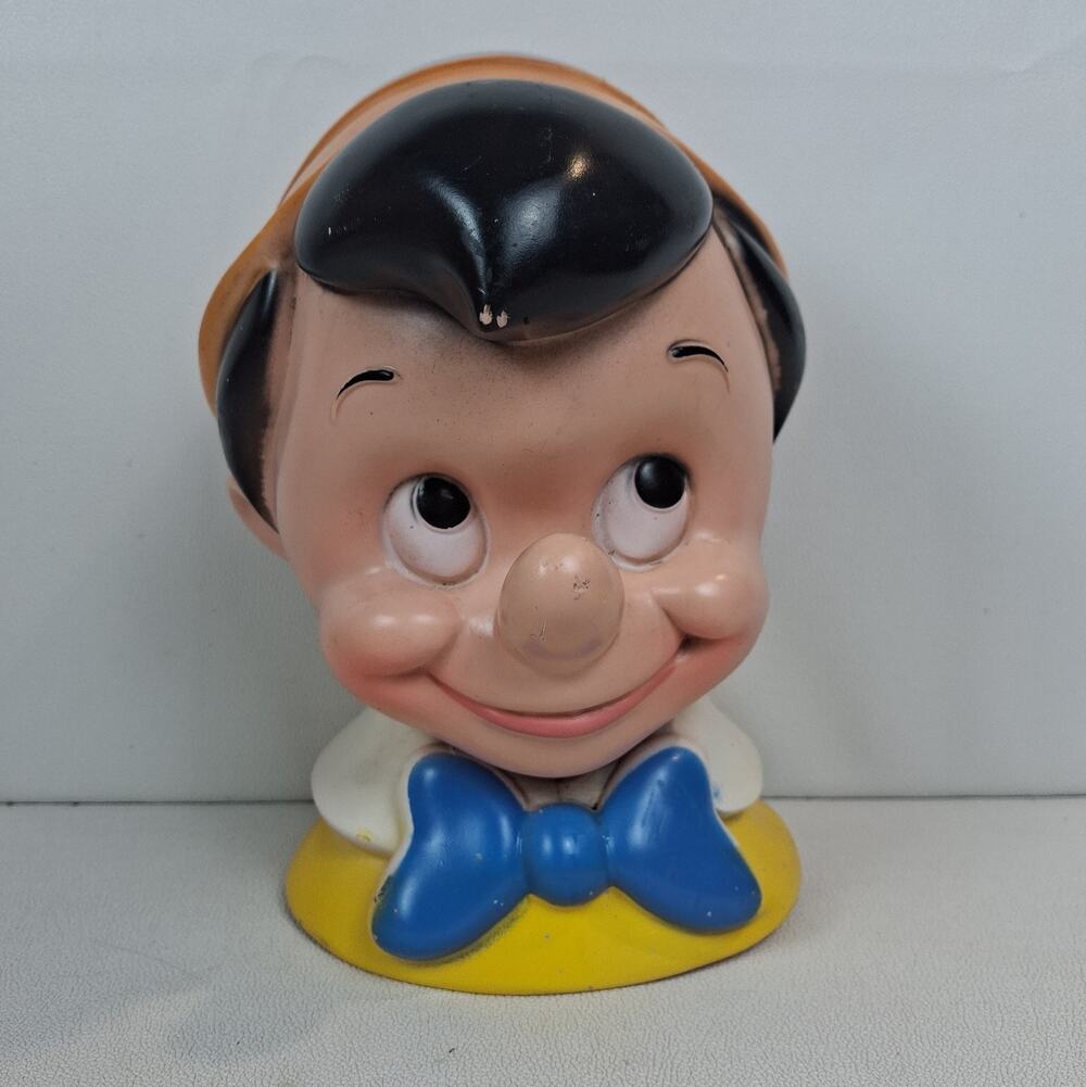 Vintage 1971 Play Pal Plastics 10” Pinocchio Head High Coin Bank Walt Disney USA